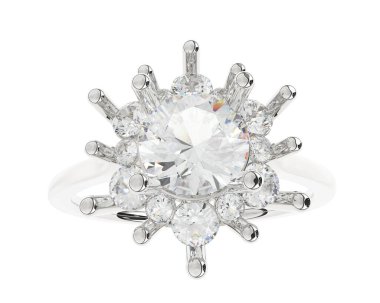  Beyaz arkaplanda elmaslar olan bir yüzük. 3d oluşturma