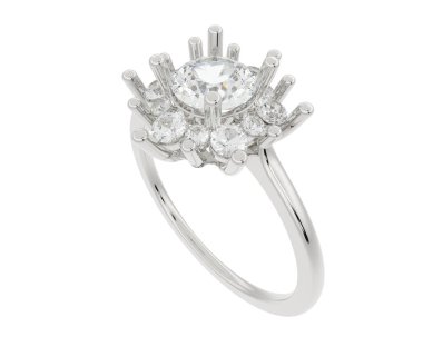  Beyaz arkaplanda elmaslar olan bir yüzük. 3d oluşturma