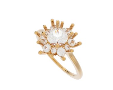  Beyaz arkaplanda elmaslar olan bir yüzük. 3d oluşturma