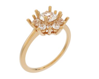  Beyaz arkaplanda elmaslar olan bir yüzük. 3d oluşturma