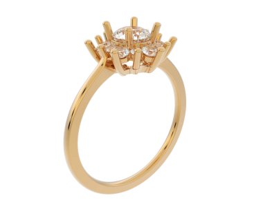  Beyaz arkaplanda elmaslar olan bir yüzük. 3d oluşturma