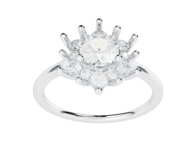  Beyaz arkaplanda elmaslar olan bir yüzük. 3d oluşturma