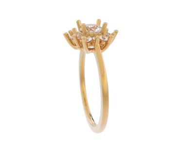  Beyaz arkaplanda elmaslar olan bir yüzük. 3d oluşturma