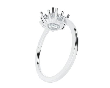  Beyaz arkaplanda elmaslar olan bir yüzük. 3d oluşturma