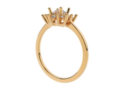  Beyaz arkaplanda elmaslar olan bir yüzük. 3d oluşturma