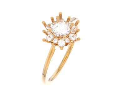  Beyaz arkaplanda elmaslar olan bir yüzük. 3d oluşturma