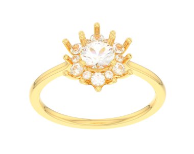  Beyaz arkaplanda elmaslar olan bir yüzük. 3d oluşturma