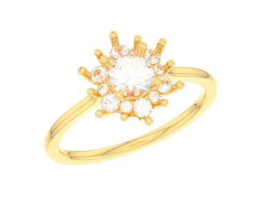  Beyaz arkaplanda elmaslar olan bir yüzük. 3d oluşturma