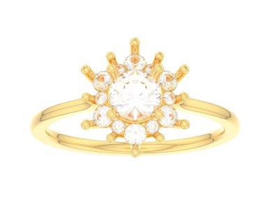  Beyaz arkaplanda elmaslar olan bir yüzük. 3d oluşturma