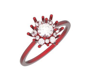  Beyaz arkaplanda elmaslar olan bir yüzük. 3d oluşturma