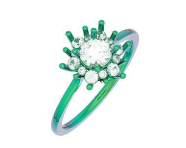  Beyaz arkaplanda elmaslar olan bir yüzük. 3d oluşturma