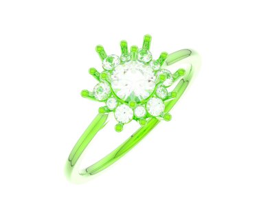  Beyaz arkaplanda elmaslar olan bir yüzük. 3d oluşturma