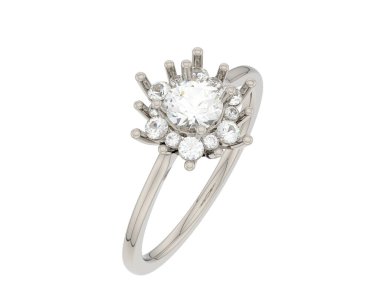  Beyaz arkaplanda elmaslar olan bir yüzük. 3d oluşturma