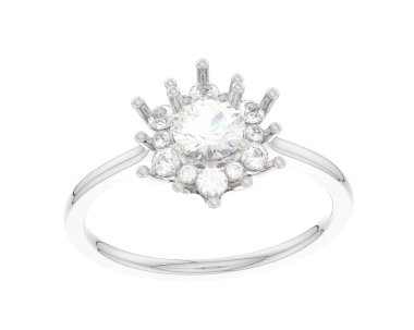  Beyaz arkaplanda elmaslar olan bir yüzük. 3d oluşturma