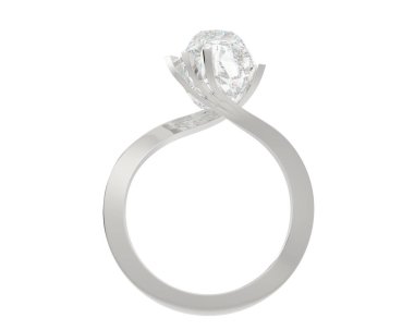  Beyaz arka planda elmas yüzük. 3d oluşturma