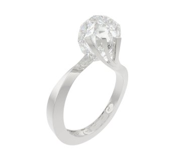  Beyaz arka planda elmas yüzük. 3d oluşturma