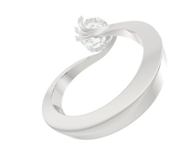  Beyaz arka planda elmas yüzük. 3d oluşturma