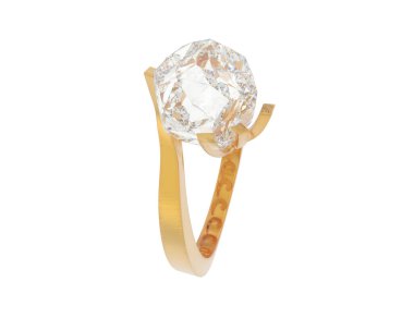  Beyaz arka planda elmas yüzük. 3d oluşturma