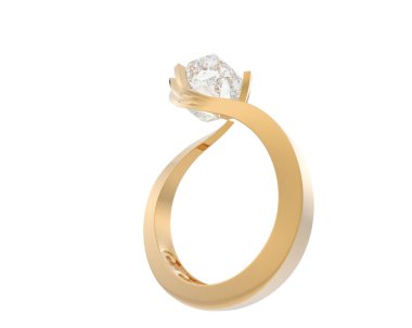  Beyaz arka planda elmas yüzük. 3d oluşturma