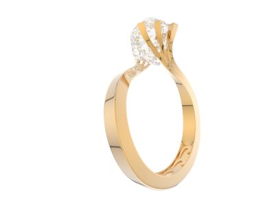  Beyaz arka planda elmas yüzük. 3d oluşturma