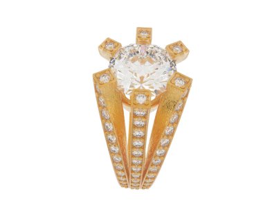  Beyaz arkaplanda elmaslar olan bir yüzük. 3d oluşturma