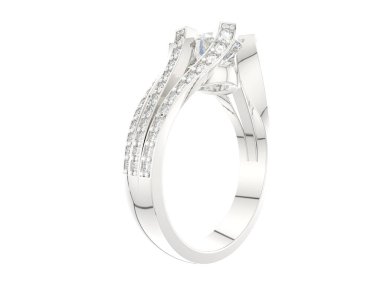  Beyaz arkaplanda elmaslar olan bir yüzük. 3d oluşturma