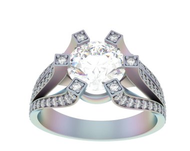  Beyaz arkaplanda elmaslar olan bir yüzük. 3d oluşturma