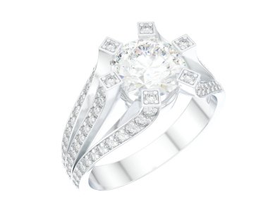  Beyaz arkaplanda elmaslar olan bir yüzük. 3d oluşturma