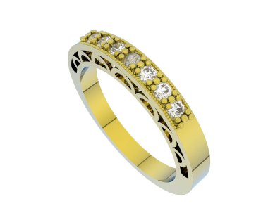 Lüks kadın yüzüğü beyaz arka planda izole edilmiş, 3D görüntüleme - illüstrasyon