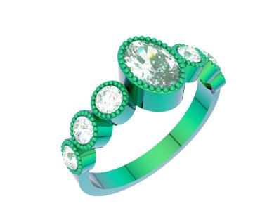 Lüks kadın yüzüğü beyaz arka planda izole edilmiş, 3D görüntüleme - illüstrasyon