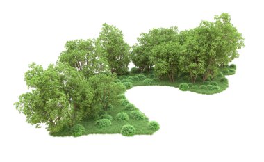 Yeşil orman ıssız. Afişler ve afişler için kullanışlı. 3d oluşturma.