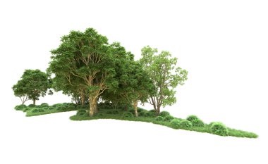 Yeşil orman ıssız. Afişler ve afişler için kullanışlı. 3d oluşturma.