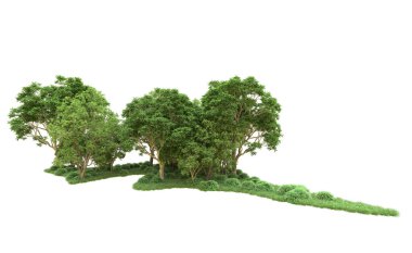 Yeşil orman ıssız. Afişler ve afişler için kullanışlı. 3d oluşturma.