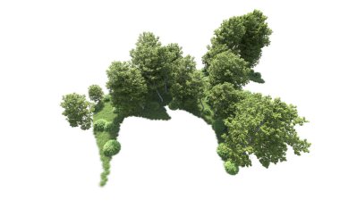 Beyaz arkaplanı olan bir grup ağaç 