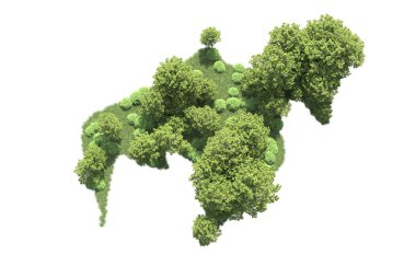 Beyaz arkaplanı olan bir grup ağaç 