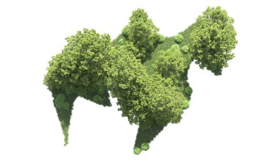 Beyaz arkaplanı olan bir grup ağaç 