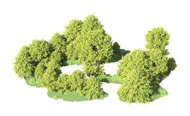 Orman ağaçları arka planda maskeyle izole edilmiş. 3d görüntüleme - illüstrasyon