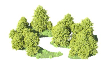 Orman ağaçları arka planda maskeyle izole edilmiş. 3d görüntüleme - illüstrasyon