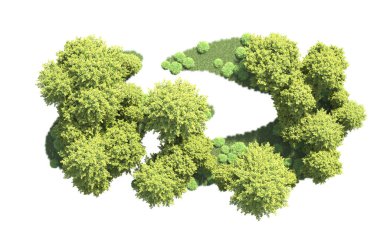 Orman ağaçları arka planda maskeyle izole edilmiş. 3d görüntüleme - illüstrasyon