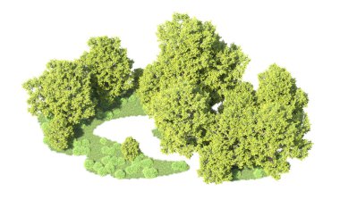 Orman ağaçları arka planda maskeyle izole edilmiş. 3d görüntüleme - illüstrasyon