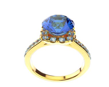 Beyaz arka planda izole edilmiş değerli taşları olan yüzük.. 