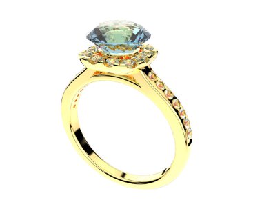 Beyaz arka planda izole edilmiş değerli taşları olan yüzük.. 