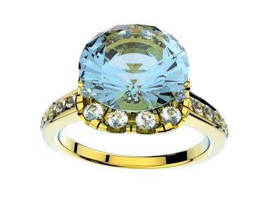 Beyaz arka planda izole edilmiş değerli taşları olan yüzük.. 