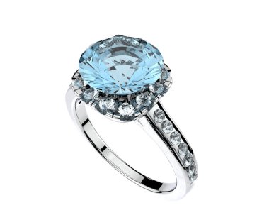 Beyaz arka planda izole edilmiş değerli taşları olan yüzük.. 