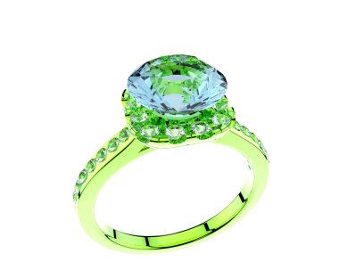 Beyaz arka planda izole edilmiş değerli taşları olan yüzük.. 