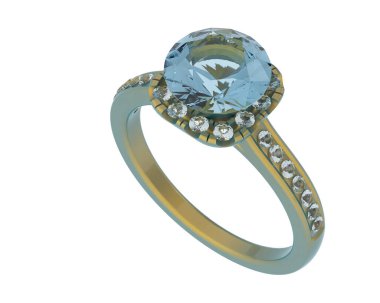 Beyaz arka planda izole edilmiş değerli taşları olan yüzük.. 