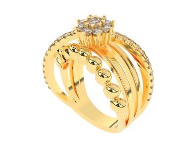 Beyaz arka planda izole edilmiş değerli taşları olan yüzük.. 