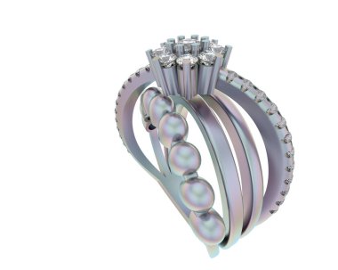 Beyaz arka planda izole edilmiş değerli taşları olan yüzük.. 