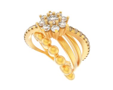 Beyaz arka planda izole edilmiş değerli taşları olan yüzük.. 