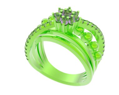 Beyaz arka planda izole edilmiş değerli taşları olan yüzük.. 